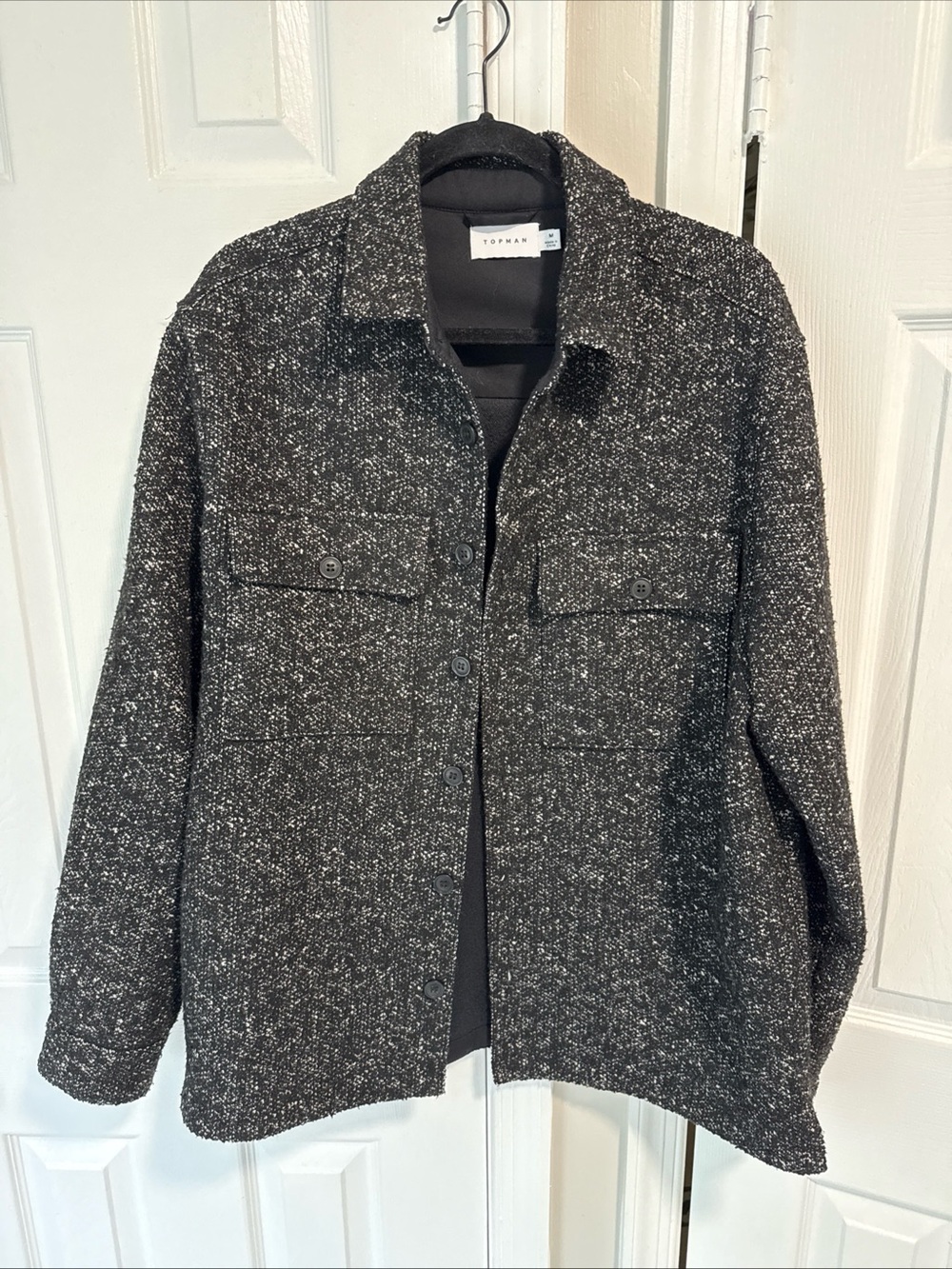 Topman Black Speckled Button-Front Shirt Jacket